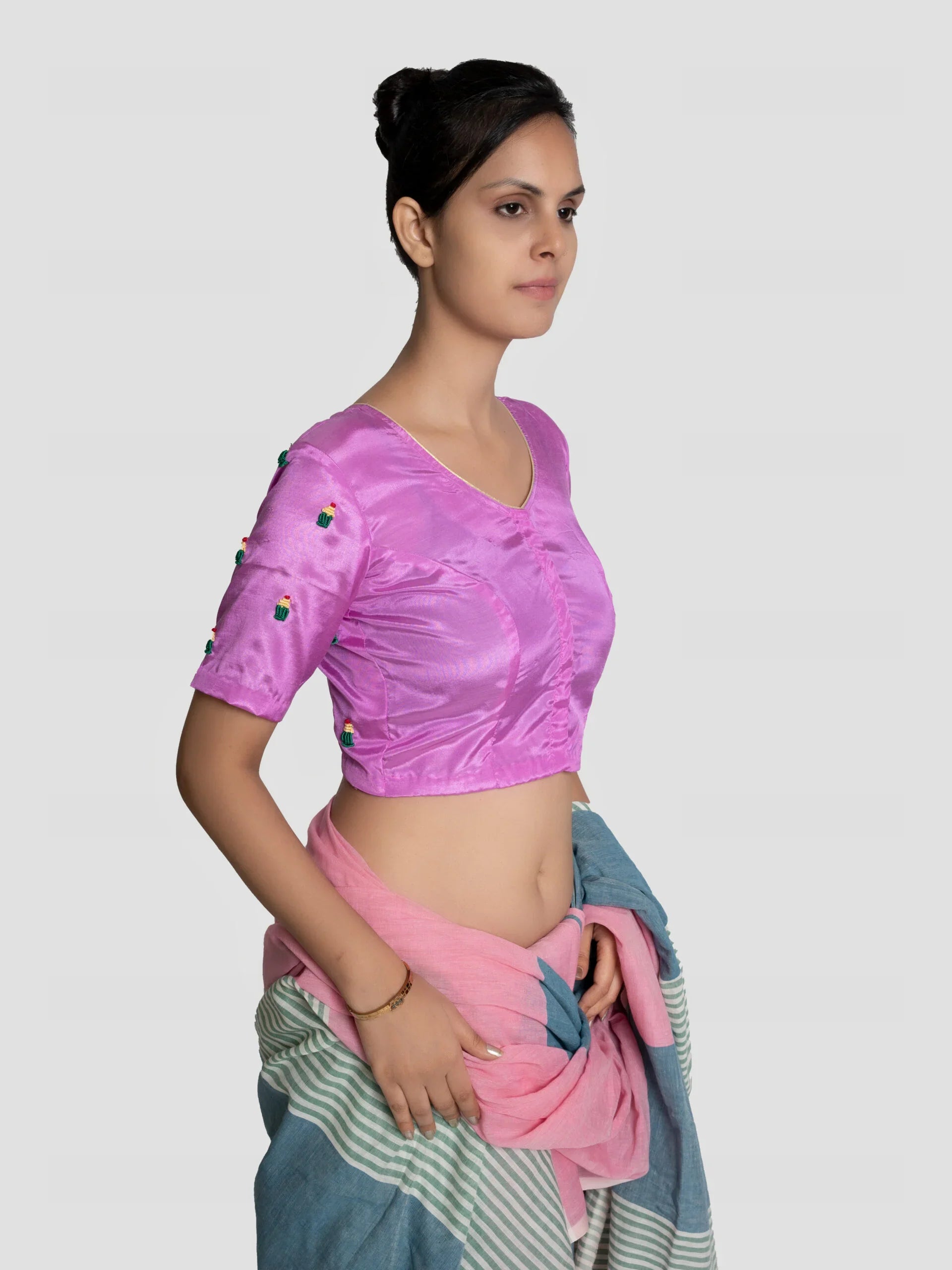 Candy Crush ā Purple Cotton Silk Hand Embroidered Blouse (Non-Padded) - Kozylook